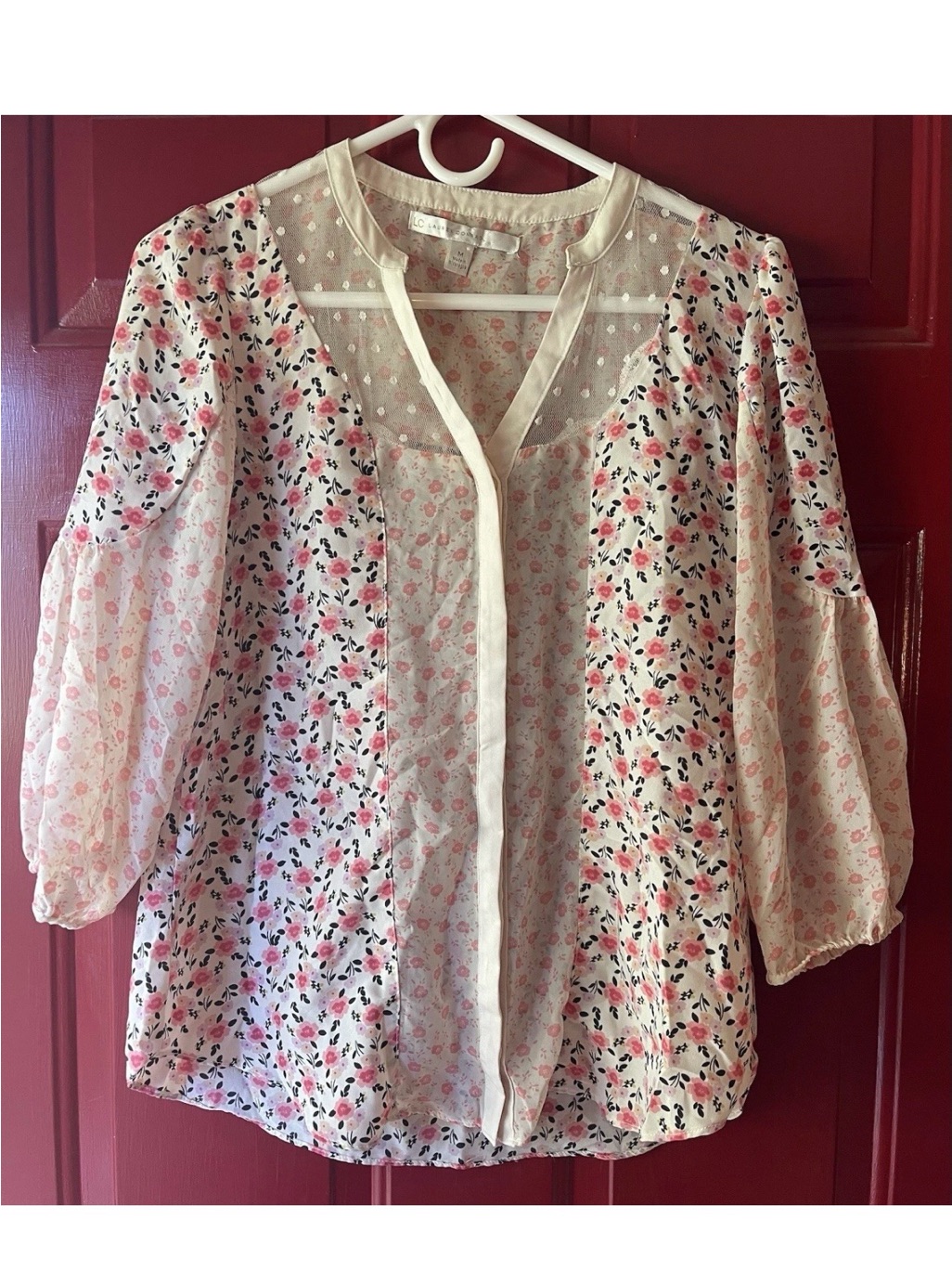 Lc Lauren Conrad Pink Floral Sheer Button-Front Blouse